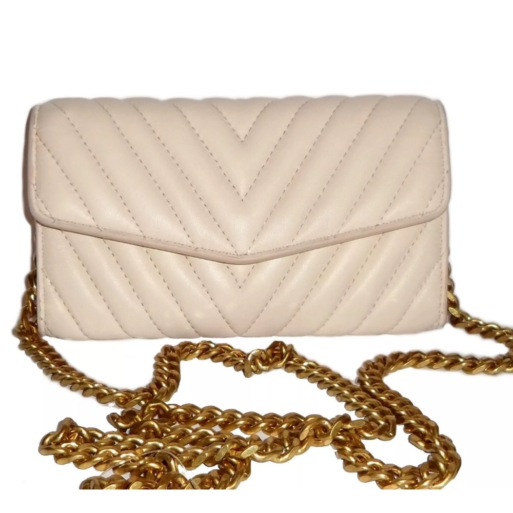 Vince Camuto Cream Quilted Clutch,Gold Chain like wallet 100% GENUINE LEATHER